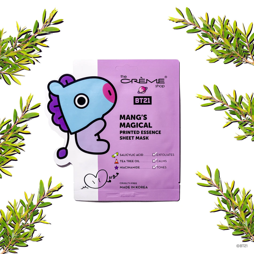 The Crème Shop X BT21 MANG’s MAGICAL Printed Essence Sheet Mask - Infused With Salicylic Acid, Tea Tree, Niacinamide 1 The Crème Shop X BT21 MANG’s MAGICAL Printed Essence Sheet Mask - Infused With Salicylic Acid, Tea Tree, Niacinamide
