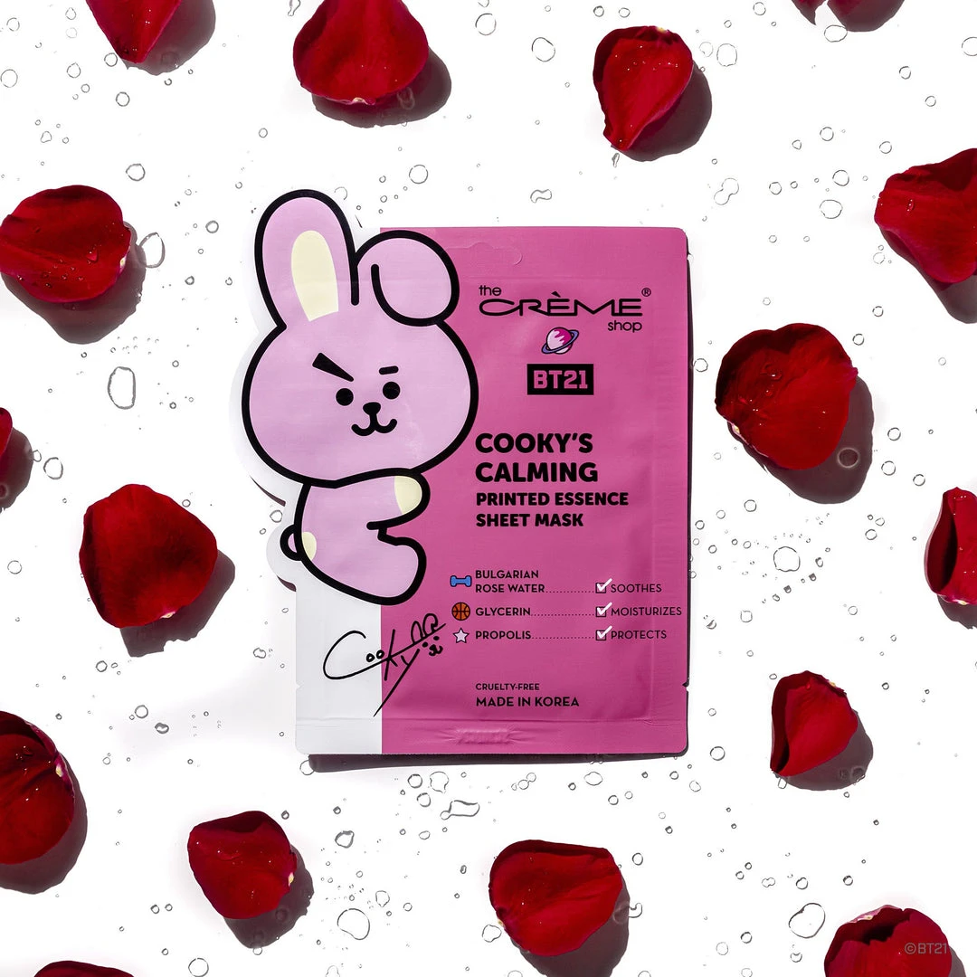 The Crème Shop X BT21 New Arrivals COOKY’S CALMING Printed Essence Sheet Mask - Infused With Bulgarian Rose Water, Glycerin, Propolis The Crème Shop X BT21 New Arrivals COOKY’S CALMING Printed Essence Sheet Mask - Infused With Bulgarian Rose Water, Glycerin, Propolis