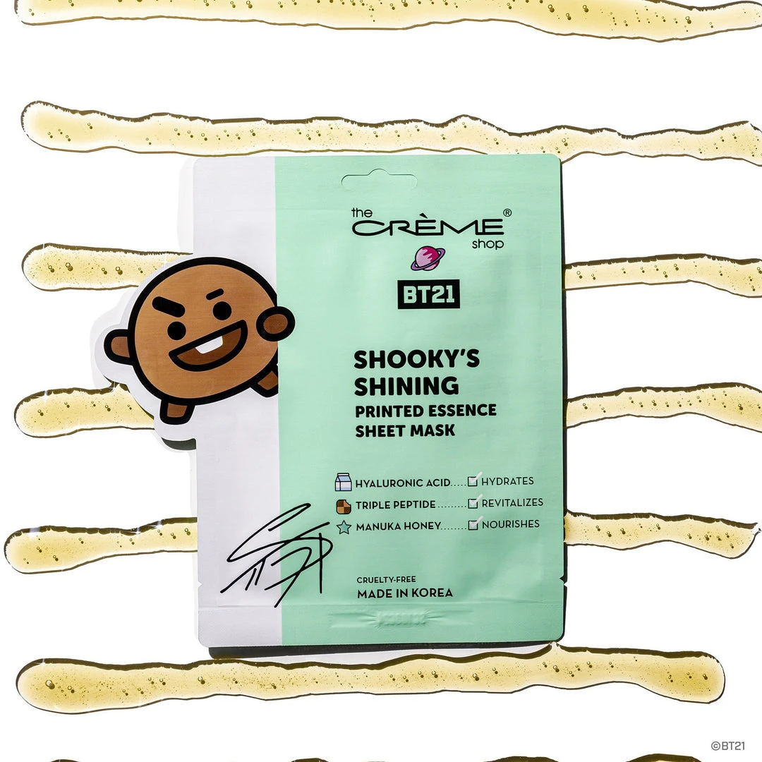 The Crème Shop X BT21 New Arrivals SHOOKY’S SHINING Printed Essence Sheet Mask - Infused With Hyaluronic Acid, Triple Peptide, Manuka Honey 1 The Crème Shop X BT21 New Arrivals SHOOKY’S SHINING Printed Essence Sheet Mask - Infused With Hyaluronic Acid, Triple Peptide, Manuka Honey
