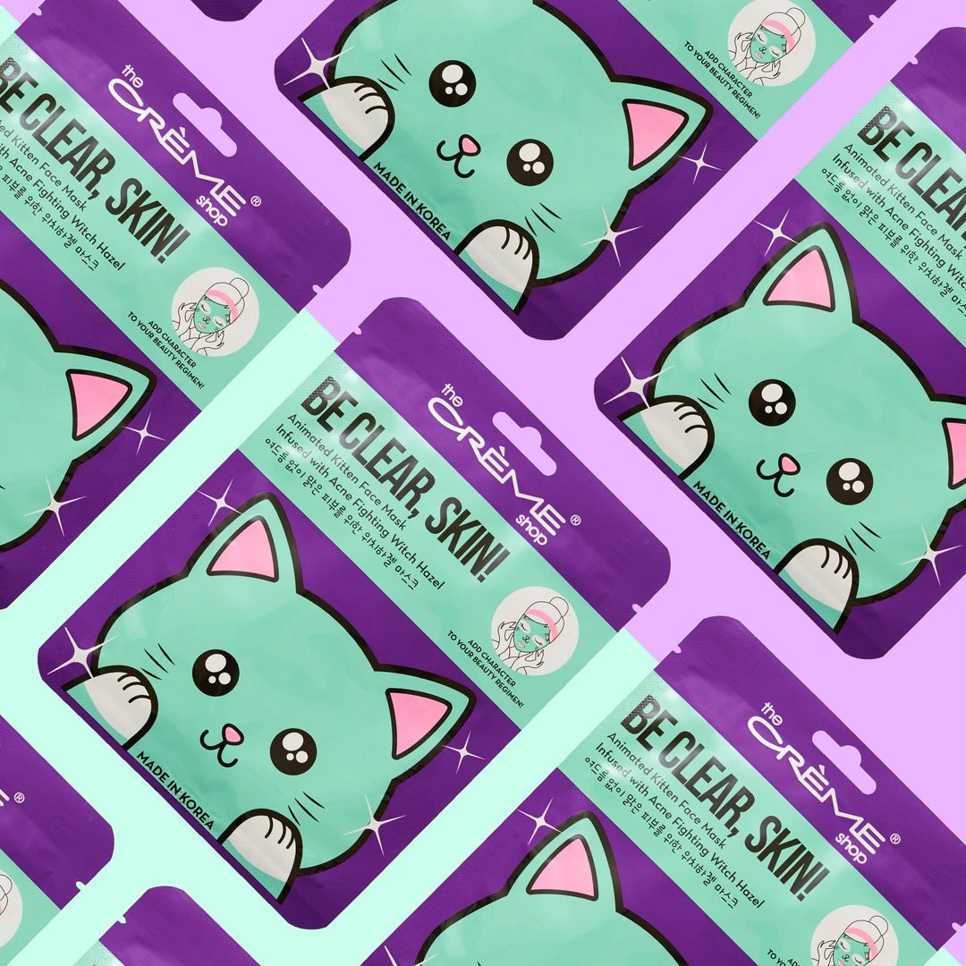 The Crème Shop Be Clear, Skin! Animated Kitten Face Mask - Acne Fighting Witch Hazel Skincare 1 The Crème Shop Be Clear, Skin! Animated Kitten Face Mask - Acne Fighting Witch Hazel Skincare