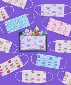 The Crème Shop X BT21 The Crème Shop | BT21: 3-Ply Disposable Protective Face Masks (Set Of 14) + 2 Reusable Pouches - Assorted Pastel New Arrivals