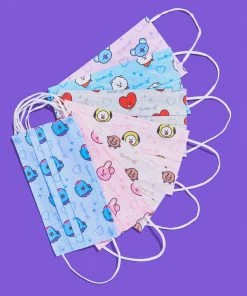 The Crème Shop X BT21 The Crème Shop | BT21: 3-Ply Disposable Protective Face Masks (Set Of 14) + 2 Reusable Pouches - Assorted Pastel New Arrivals