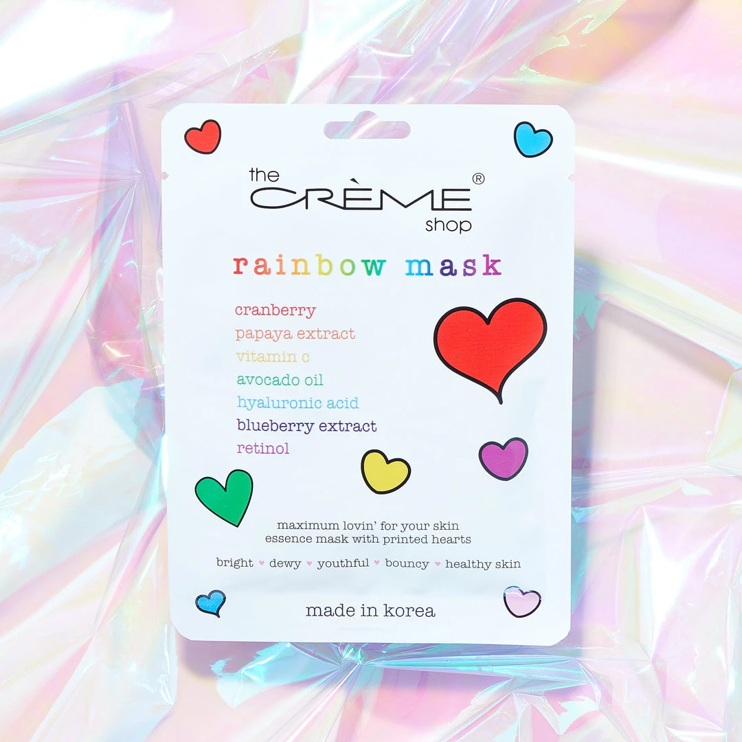 The Crème Shop Rainbow Face Mask Printed With Rainbow Hearts New Arrivals 1 The Crème Shop Rainbow Face Mask Printed With Rainbow Hearts New Arrivals
