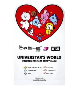 The Crème Shop X BT21 New Arrivals UNIVERSTAR’S WORLD Printed Essence Sheet Mask - Infused With Hyaluronic Acid, Collagen, AHA 5 The Crème Shop X BT21 New Arrivals UNIVERSTAR’S WORLD Printed Essence Sheet Mask - Infused With Hyaluronic Acid, Collagen, AHA