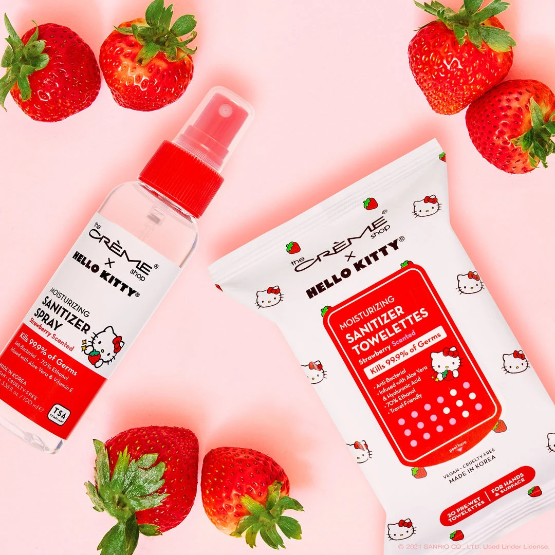 The Crème Shop X Sanrio Hello Kitty Strawberry Scented Moisturizing Sanitizer Towelettes | 20 Pre-Wet Wipes For Hands & Surfaces New Arrivals The Crème Shop X Sanrio Hello Kitty Strawberry Scented Moisturizing Sanitizer Towelettes | 20 Pre-Wet Wipes For Hands & Surfaces New Arrivals